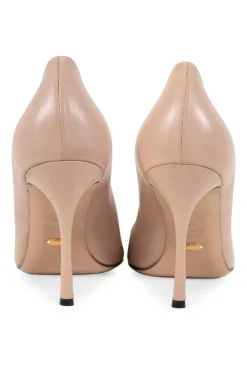 Beige leather with pointy toe black perforated and gold leather