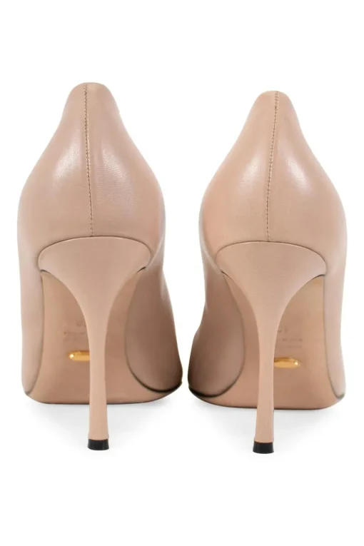Beige leather with pointy toe black perforated and gold leather