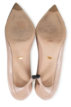Beige leather with pointy toe black perforated and gold leather