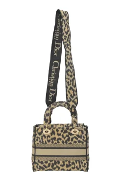 Beige Mizza embroidery leopard jacquard canvas Lady D-Lite bag with detachable shoulder strap