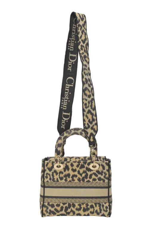 Beige Mizza embroidery leopard jacquard canvas Lady D-Lite bag with detachable shoulder strap