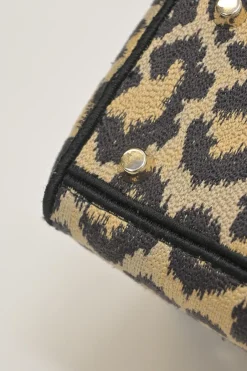 Beige Mizza embroidery leopard jacquard canvas Lady D-Lite bag with detachable shoulder strap