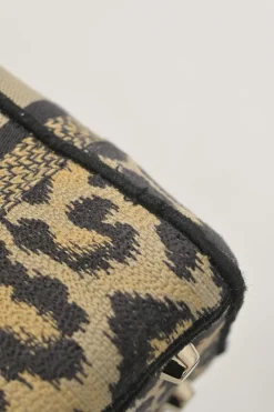 Beige Mizza embroidery leopard jacquard canvas Lady D-Lite bag with detachable shoulder strap