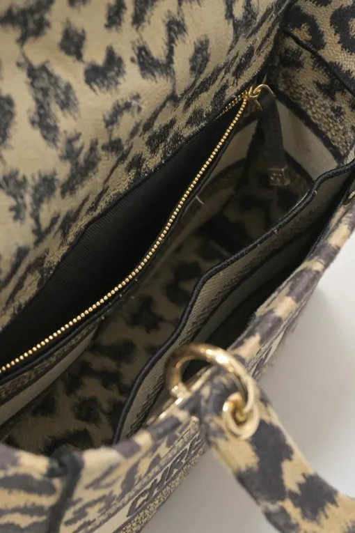 Beige Mizza embroidery leopard jacquard canvas Lady D-Lite bag with detachable shoulder strap
