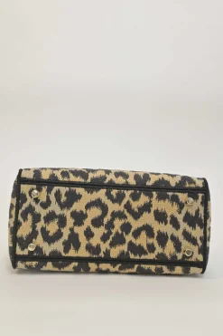 Beige Mizza embroidery leopard jacquard canvas Lady D-Lite bag with detachable shoulder strap