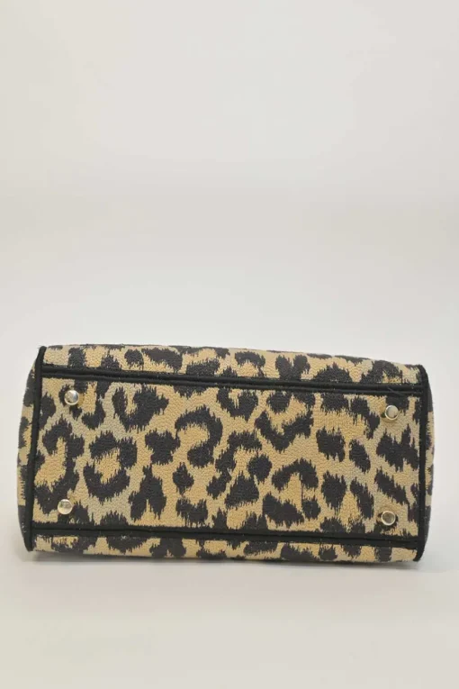 Beige Mizza embroidery leopard jacquard canvas Lady D-Lite bag with detachable shoulder strap