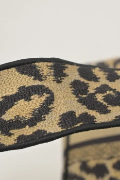 Beige Mizza embroidery leopard jacquard canvas Lady D-Lite bag with detachable shoulder strap