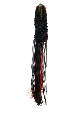 Beige, orange and black 'Macrame Frame' clutch with shoulder strap