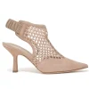 Beige paneled suede and fishnet Naughtily-D pointed-toe slingback booties