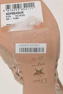 Beige paneled suede and fishnet Naughtily-D pointed-toe slingback booties