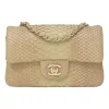 Beige python skin Timeless Mini Rectangular double flap bag with gold-finish metal hardware