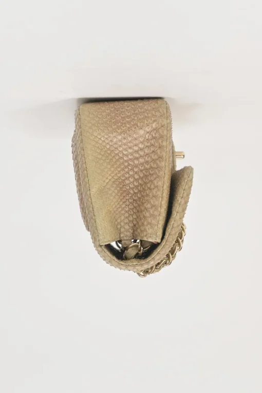 Beige python skin Timeless Mini Rectangular double flap bag with gold-finish metal hardware