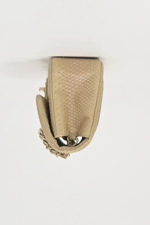 Beige python skin Timeless Mini Rectangular double flap bag with gold-finish metal hardware
