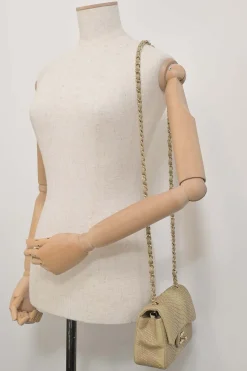 Beige python skin Timeless Mini Rectangular double flap bag with gold-finish metal hardware