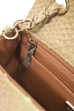 Beige python skin Timeless Mini Rectangular double flap bag with gold-finish metal hardware