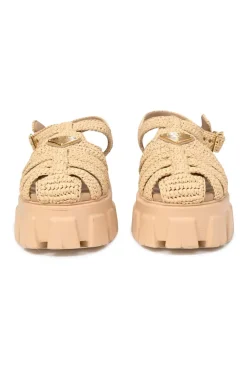 Beige raffia and rubber Monolith crochet flatform cage sandals with buckle strap fastening