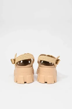 Beige raffia and rubber Monolith crochet flatform cage sandals with buckle strap fastening