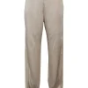 Beige satin-face crêpe pull-on high-rise woven joggers with elasticated waistband