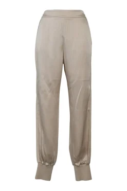 Beige satin-face crêpe pull-on high-rise woven joggers with elasticated waistband
