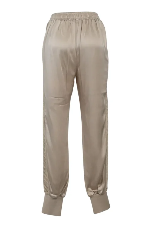 Beige satin-face crêpe pull-on high-rise woven joggers with elasticated waistband