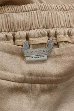 Beige satin-face crêpe pull-on high-rise woven joggers with elasticated waistband