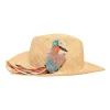 Beige straw stetson hat with multi-coloured bead broderie appliqué
