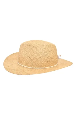 Beige straw stetson hat with multi-coloured bead broderie appliqué