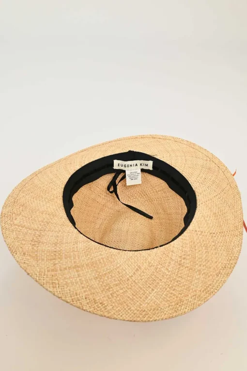 Beige straw stetson hat with multi-coloured bead broderie appliqué