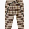 Beige striped wrap-front layered cropped trousers