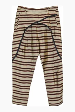 Beige striped wrap-front layered cropped trousers