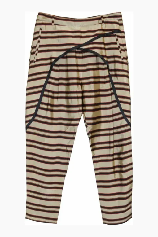 Beige striped wrap-front layered cropped trousers