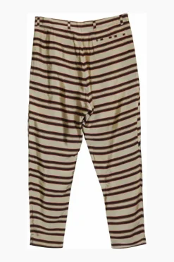 Beige striped wrap-front layered cropped trousers