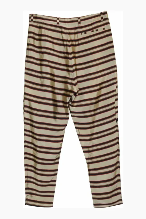 Beige striped wrap-front layered cropped trousers