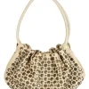 Beige studded calfskin Domino shoulder bag with twin rolled leather top handles