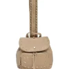 Beige studded leather convertible backpack with zip straps