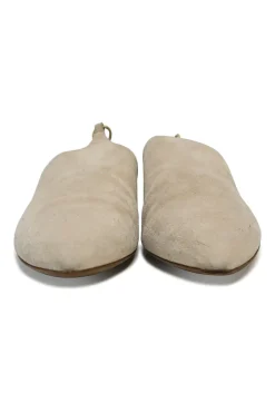 Beige suede and metallic leather Babouche pointed-toe lace-up mules