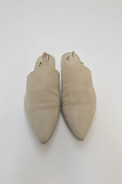 Beige suede and metallic leather Babouche pointed-toe lace-up mules