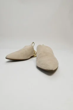 Beige suede and metallic leather Babouche pointed-toe lace-up mules