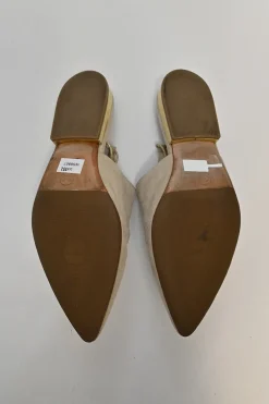 Beige suede and metallic leather Babouche pointed-toe lace-up mules