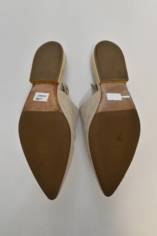 Beige suede and metallic leather Babouche pointed-toe lace-up mules