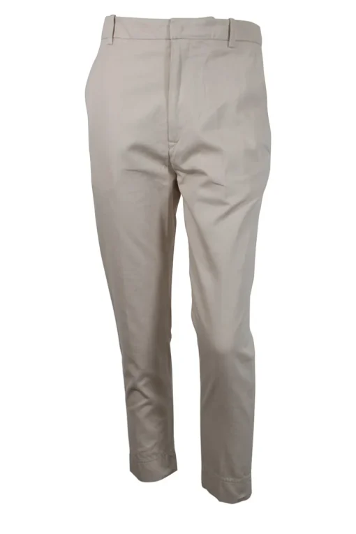 Beige tapered pants with side and back pockets