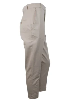 Beige tapered pants with side and back pockets