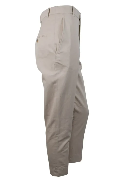 Beige tapered pants with side and back pockets