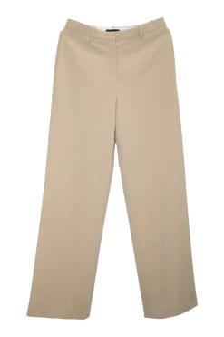 Beige triacetate-blend crêpe mid-rise cropped wide leg trousers