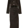Bitter chocolate cotton denim Jamila cropped jacket and maxi skirt two-piece set