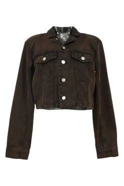 Bitter chocolate cotton denim Jamila cropped jacket and maxi skirt two-piece set