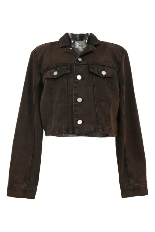 Bitter chocolate cotton denim Jamila cropped jacket and maxi skirt two-piece set