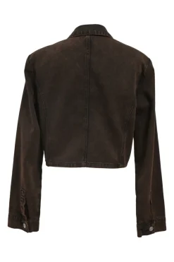 Bitter chocolate cotton denim Jamila cropped jacket and maxi skirt two-piece set