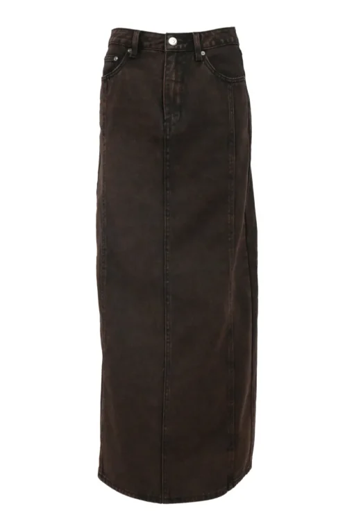 Bitter chocolate cotton denim Jamila cropped jacket and maxi skirt two-piece set