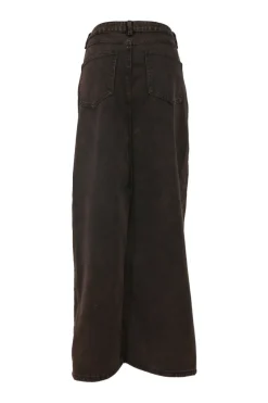 Bitter chocolate cotton denim Jamila cropped jacket and maxi skirt two-piece set